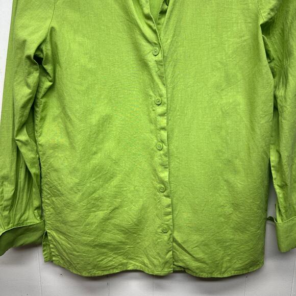 Worthington Vintage Line Cotton Lime Green Button Front Womens Shirt Size Small - Picture 4 of 13